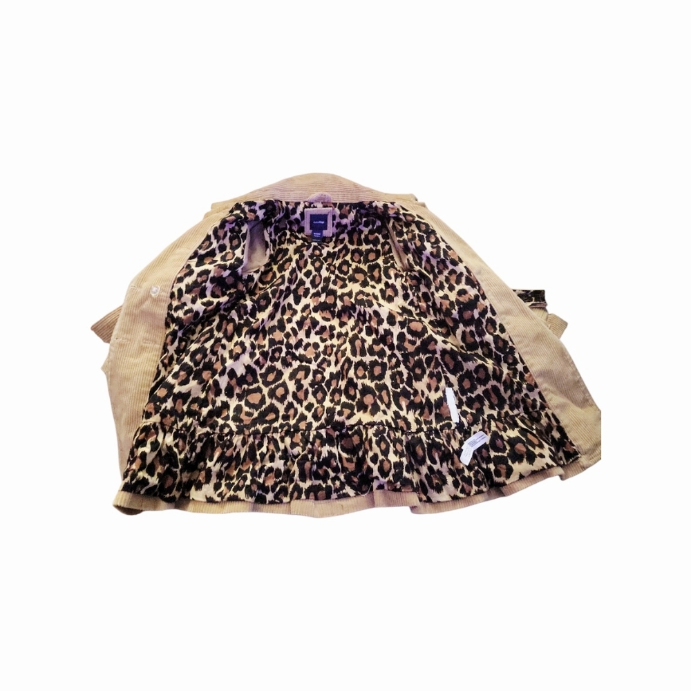 Baby Gap Tan Corduroy & Leopard Print Lined Trench Coat Size 2T - Picture 2 of 6
